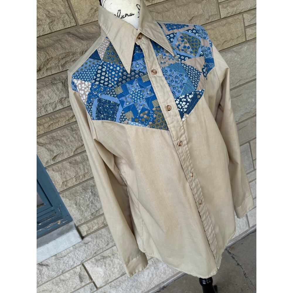 Vintage 70s Alfie's Quilted Patchwork Western Shirt